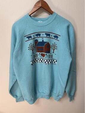 Vintage 1990 Air Waves Farmhouse Sweatshirt XL Made USA Country Core Barn Pig